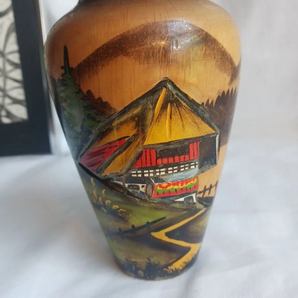 Vintage Black Forest Germany Hand Carved Vase